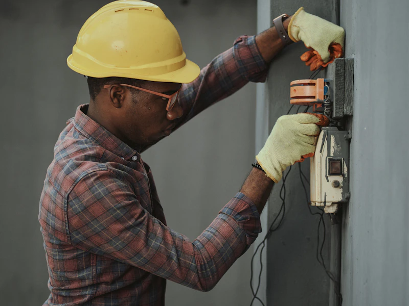 Professional plumber or electrician with tools